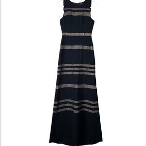 BCBGMAXAZRIA Katiana Sleeveless Maxi Dress Gown Lace Inset Black Size 4